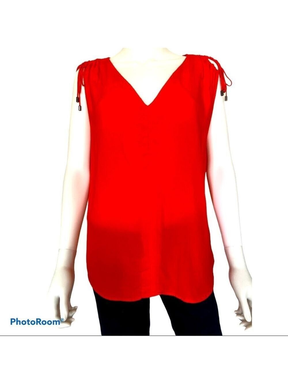 $5 SALE ANA Cinch Tie Shoulder Crepe Blouse Size XS